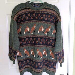 Vintage Acorn Wool Fox Pattern Sweater size L